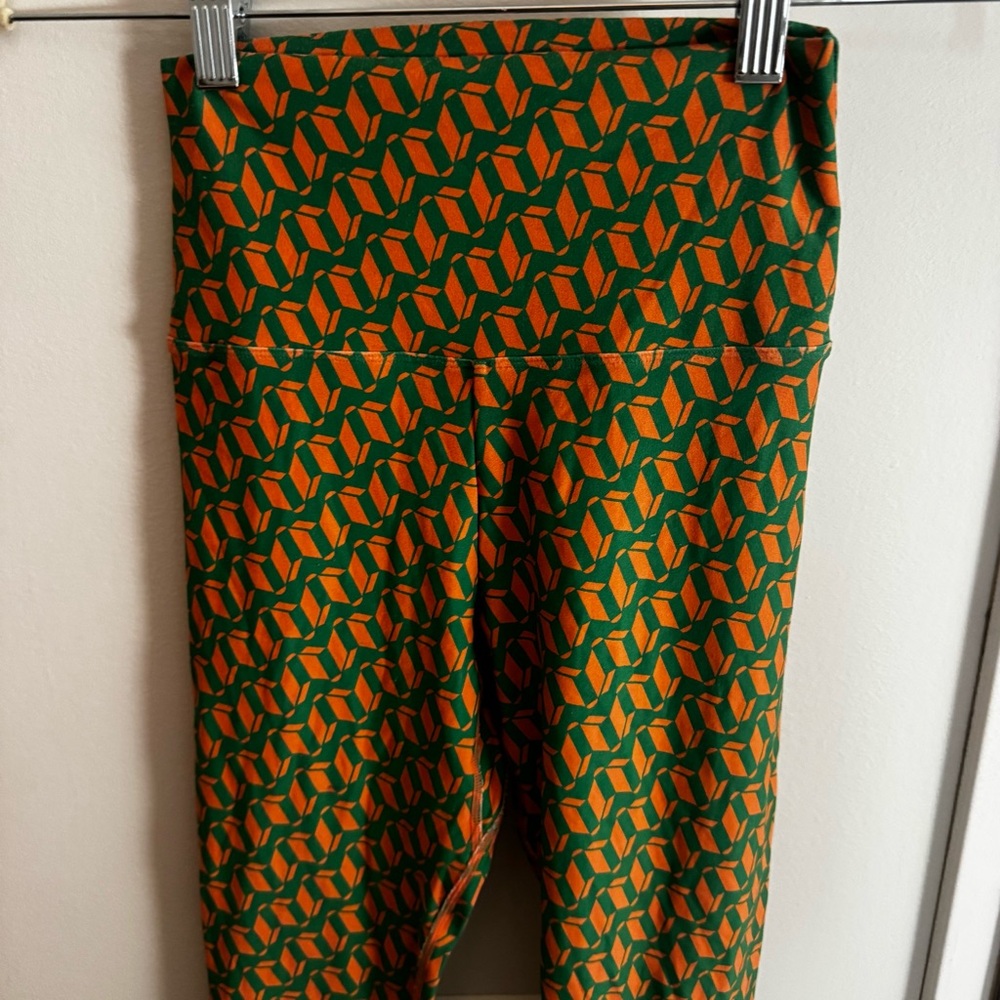Montce Green Peach Geo Print High Rise Ankle Legging Thick Waistband Nylon XS - Picture 6 of 8